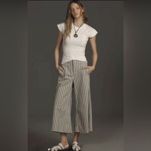 Anthropologie Pilcro Foxglove Mid-Rise Flare Crop Pants Gray Size 29 Striped
